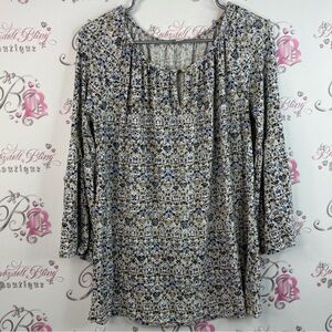 Eliane rose long sleeve flowy Chic Floral Women's Blouse in Blue and Cream